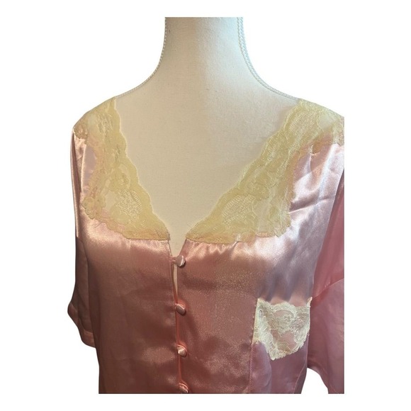 Intimate Moments Vintage Pink Satin‎ Chemise Nightgown Lace Trim - Picture 4 of 5